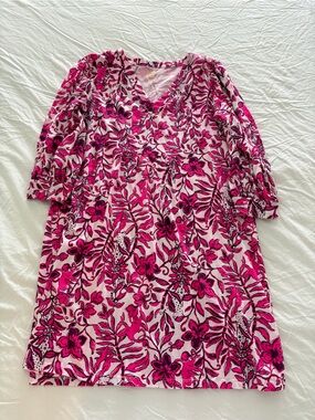 Lilly Pulitzer Hot Pink Floral V-Neck Mini Dress